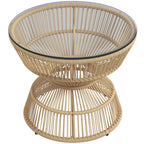 Outdoor-Beistelltisch Gartentisch Rattan-Beistelltisch, Glasplatte, PE-Rattan, 60 cm x 60 cm x 50 cm, Natur
