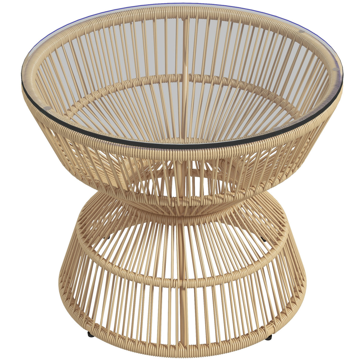Outdoor-Beistelltisch Gartentisch Rattan-Beistelltisch, Glasplatte, PE-Rattan, 60 cm x 60 cm x 50 cm, Natur