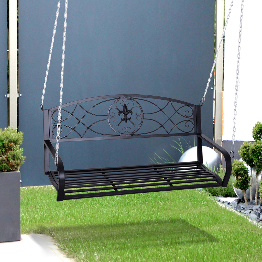 Hängebank 2-Sitzer Gartenschaukel Schaukelbank Hollywoodschaukel Schwebebank mit Ketten Metall Schwarz 132 x 63 x 58 cm
