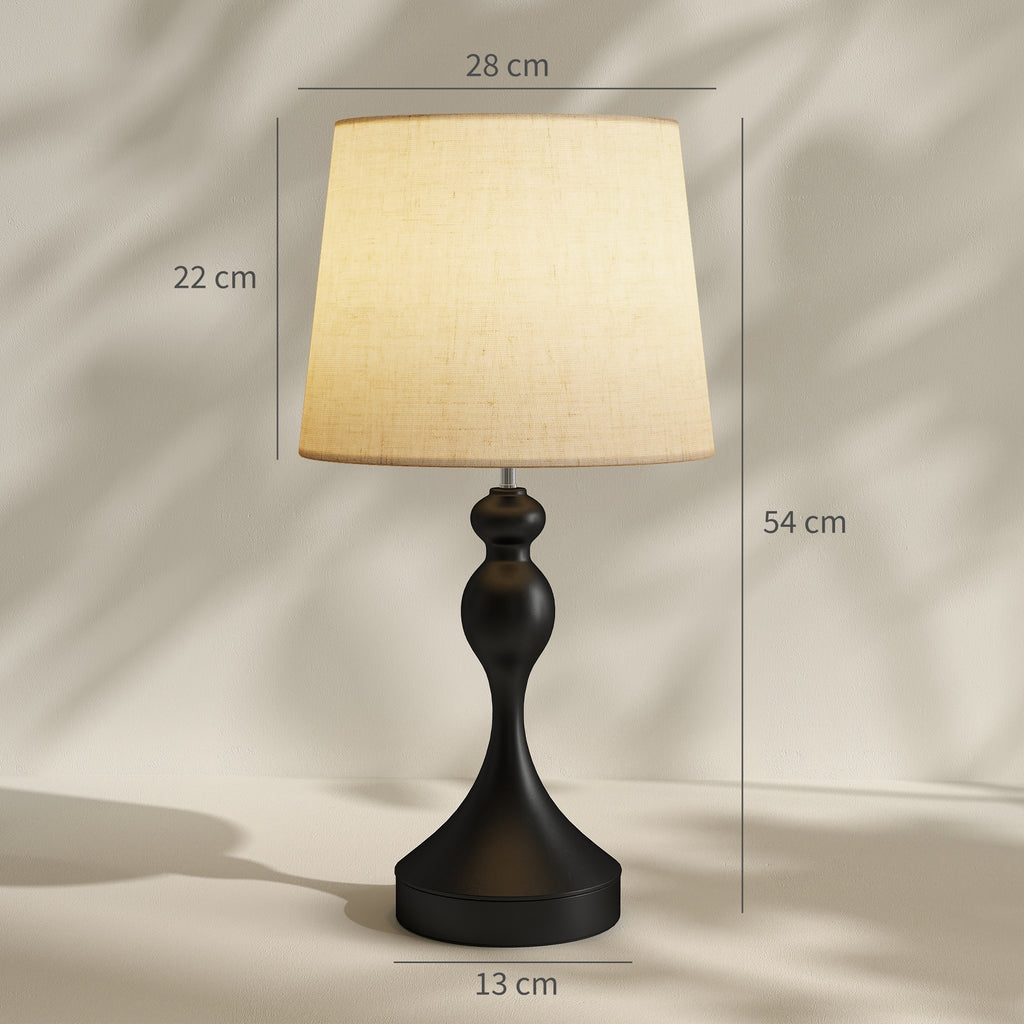 Tischlampe LED Tischleuchte mit 3 Farbtemperaturen, Nachttischlampe mit USB A+C Ladeanschlüssen, Leinenschirm, Schwarz