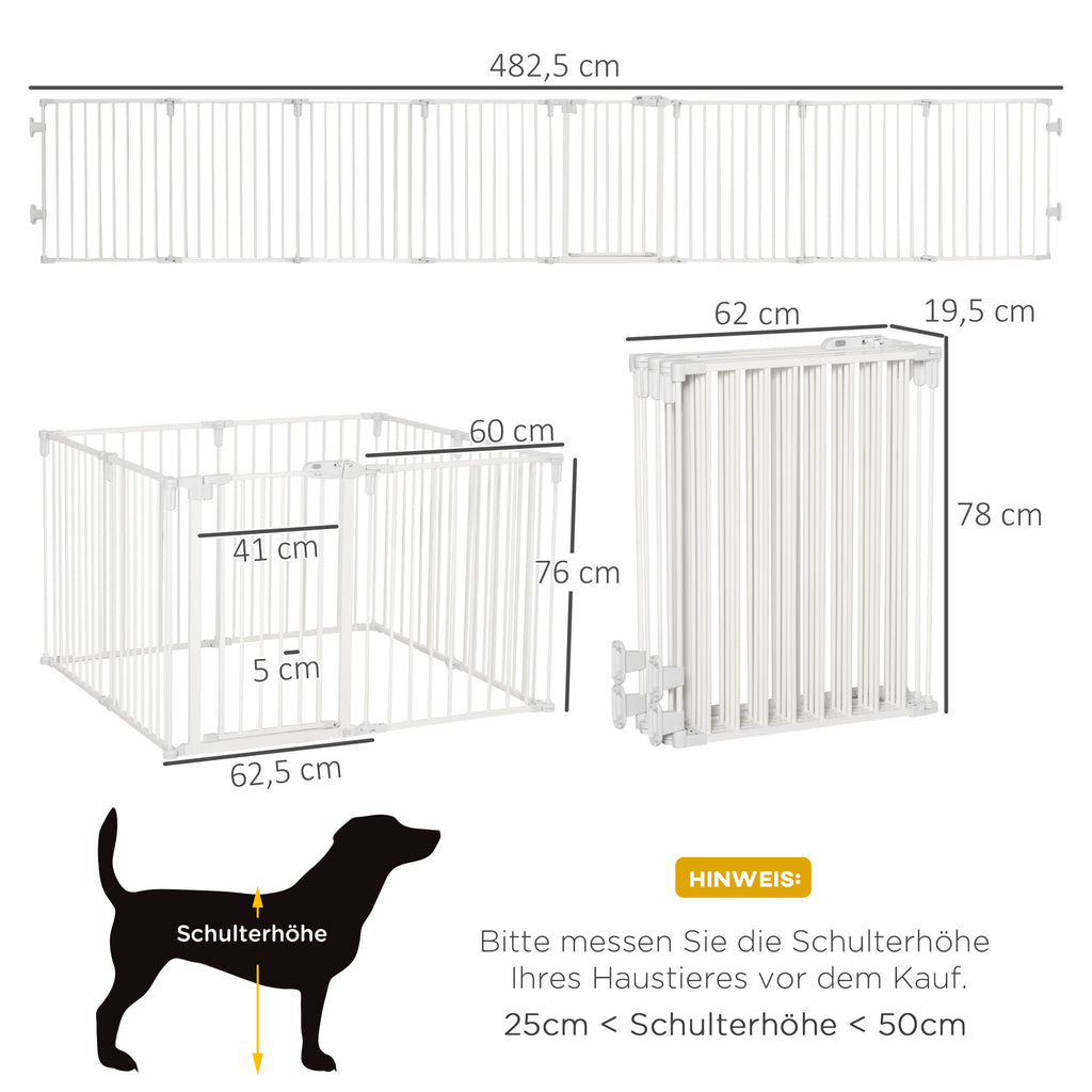 Welpenauslauf 8-teilig, faltbar 60 x 76 cm Welpenlaufstall mit Tür, Hundegitter für kleine, mittelgroße Hunde, Freigehege für Tür, Kamin, Treppe, Weiß