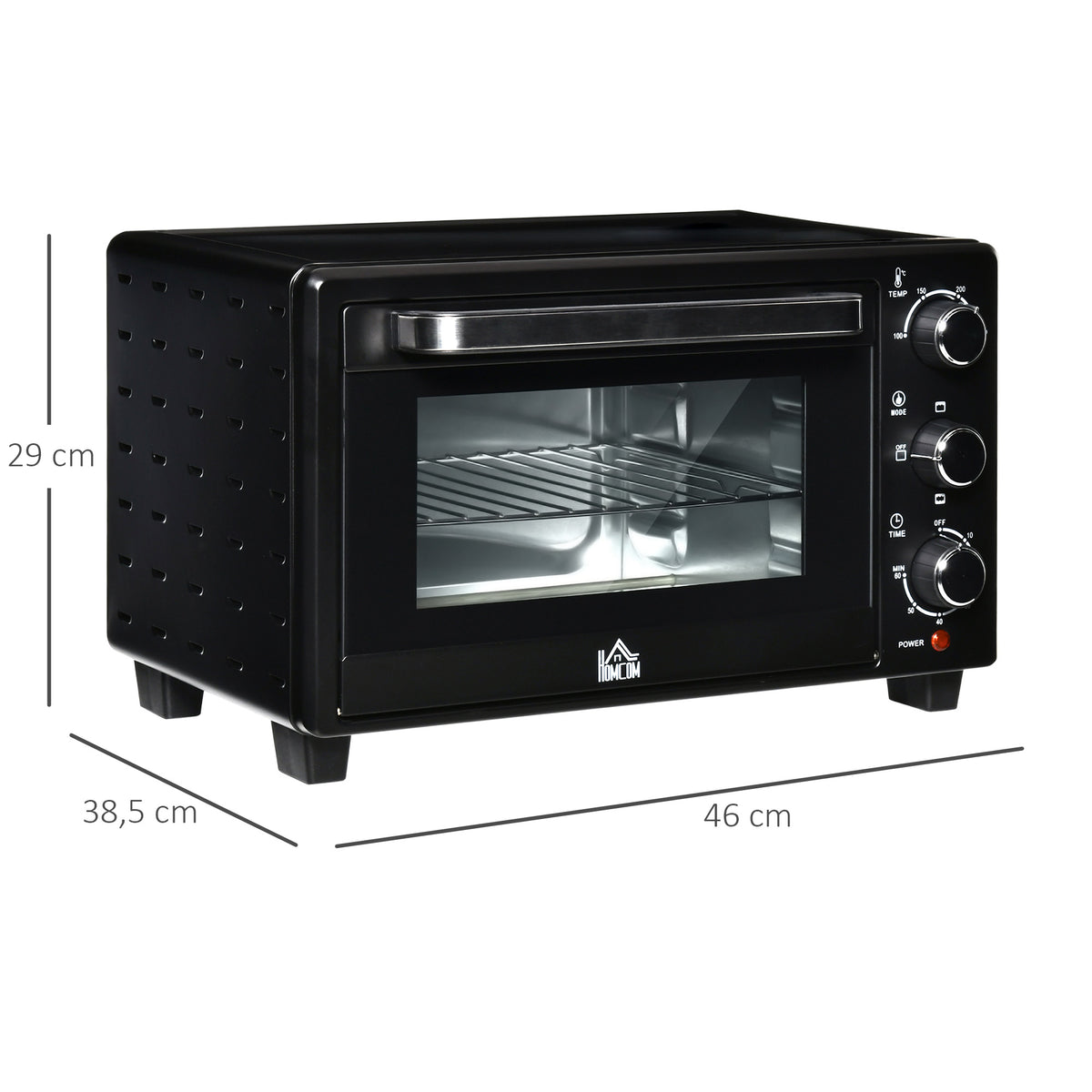 Minibackofen, 21 L Toasterofen mit 1 Drahtgestell und 1 Backblech, 3 Kochmodi, 100?¡ãC-230?¡ãC, Edelstahl, Glas, Schwarz