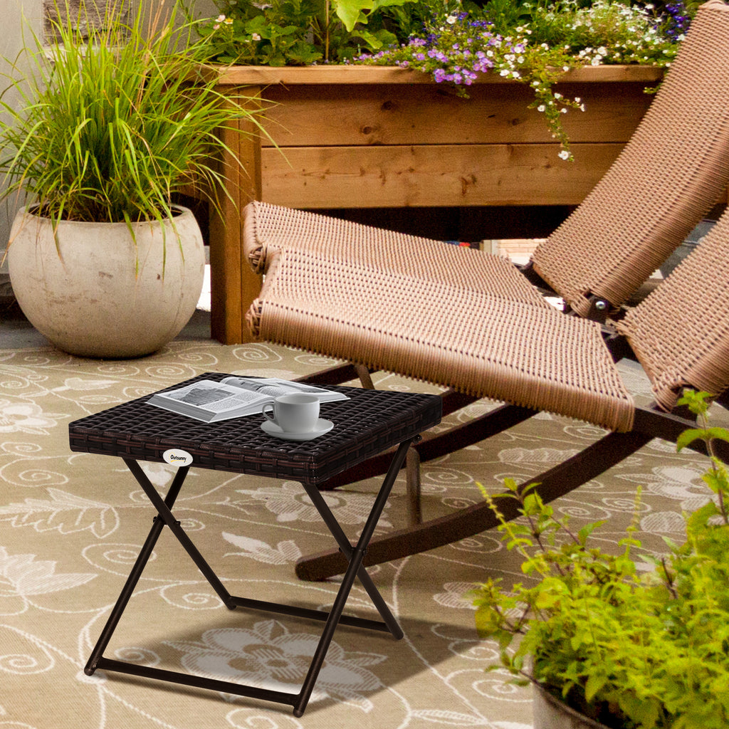 Beistelltisch aus Polyrattan klappbar Kaffeetisch Couchtisch Tablett Balkontisch Gartentisch Sofatisch Teetisch Gartenm?bel Rattantisch f¨¹r Garten Terrasse Balkon, 40x40x40cm Braun