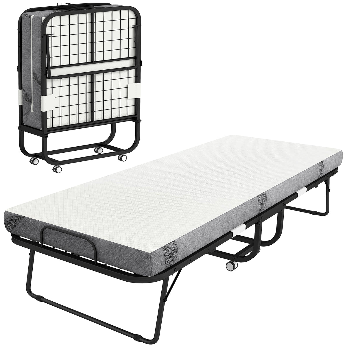 Klappbett 80x200 cm Erwachsene Gästebett Klappbar mit 10cm Dicker Schaumstoff Reisebett mit Stahlrahmen Feldbett mit Rollen bis 150 kg belastbar Einzelbett