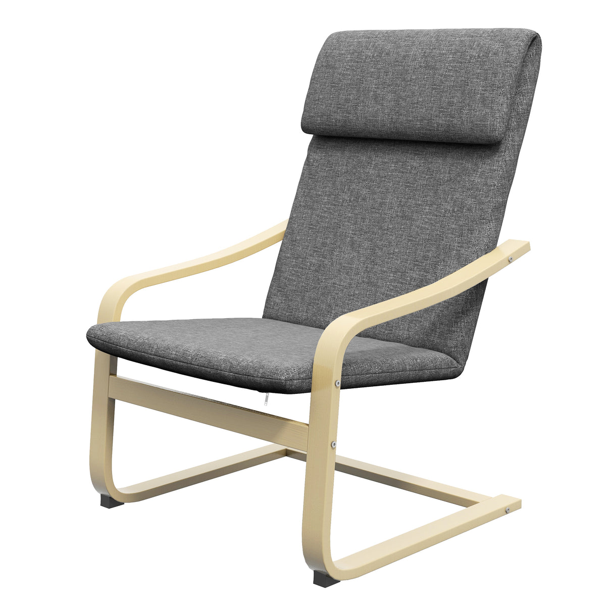 Sessel mit Kopfstütze und Armlehnen, Bezug in Leinenoptik, Holzgestell, Grau + Natur