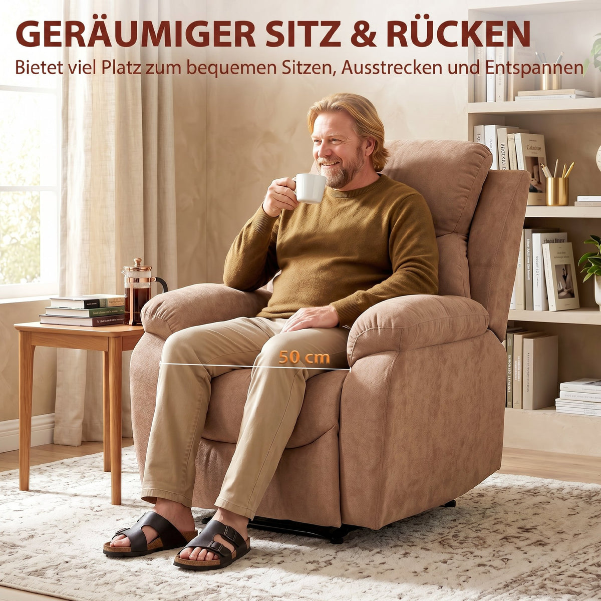 Relaxsessel, Fernsehsessel mit Liegefunktion, Leinenoptik, für Wohnzimmer, Schlafzimmer Dunkelbraun