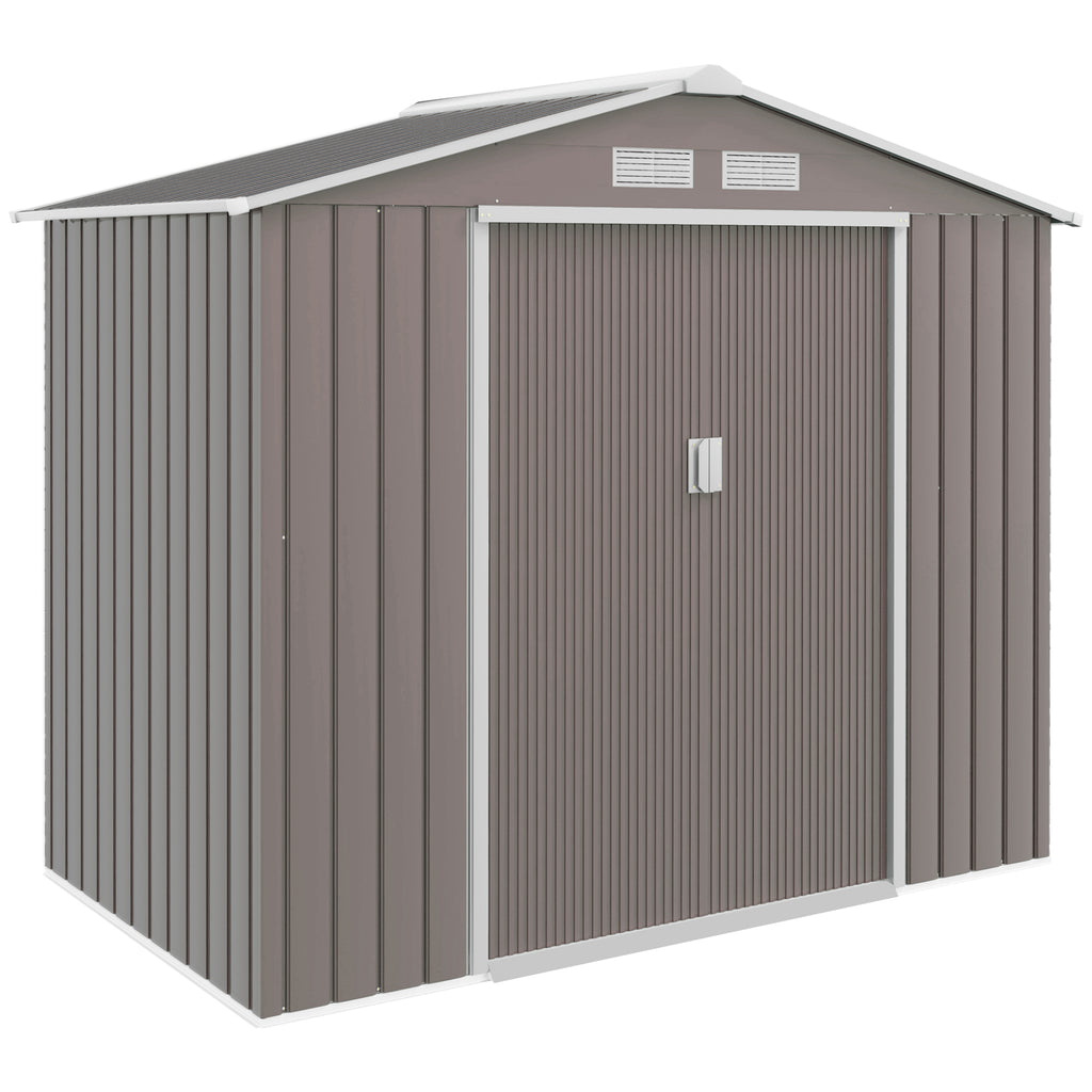 7ft x 4ft Lockable Polypropylene Garden Storage Shed Storage w/ Air Vents Steel Grey