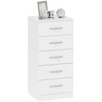 Kommode mit 5 Schubladen, Schubladenschrank für Kleidung und Utensilien, Spanplatte, Weiß