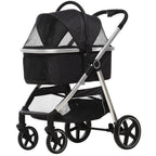 3-IN-1 Hundebuggy Haustierbuggy Hundebuggy, inkl. Kissen, klappbar, 1 Aufbewahrungskorb, 83 cm x 58 cm x 102 cm, Schwarz