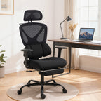 Ergonomischer Bürostuhl mit Rollen, Netzstoff, Lendenstütze, Computerstuhl mit Armlehnen, verstellbare Kopfstütze