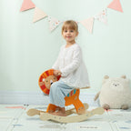 Schaukelpferd mit L?wen-Design, 25 kg Belastbarkeit, 2-5 Jahre, Holz, Orange