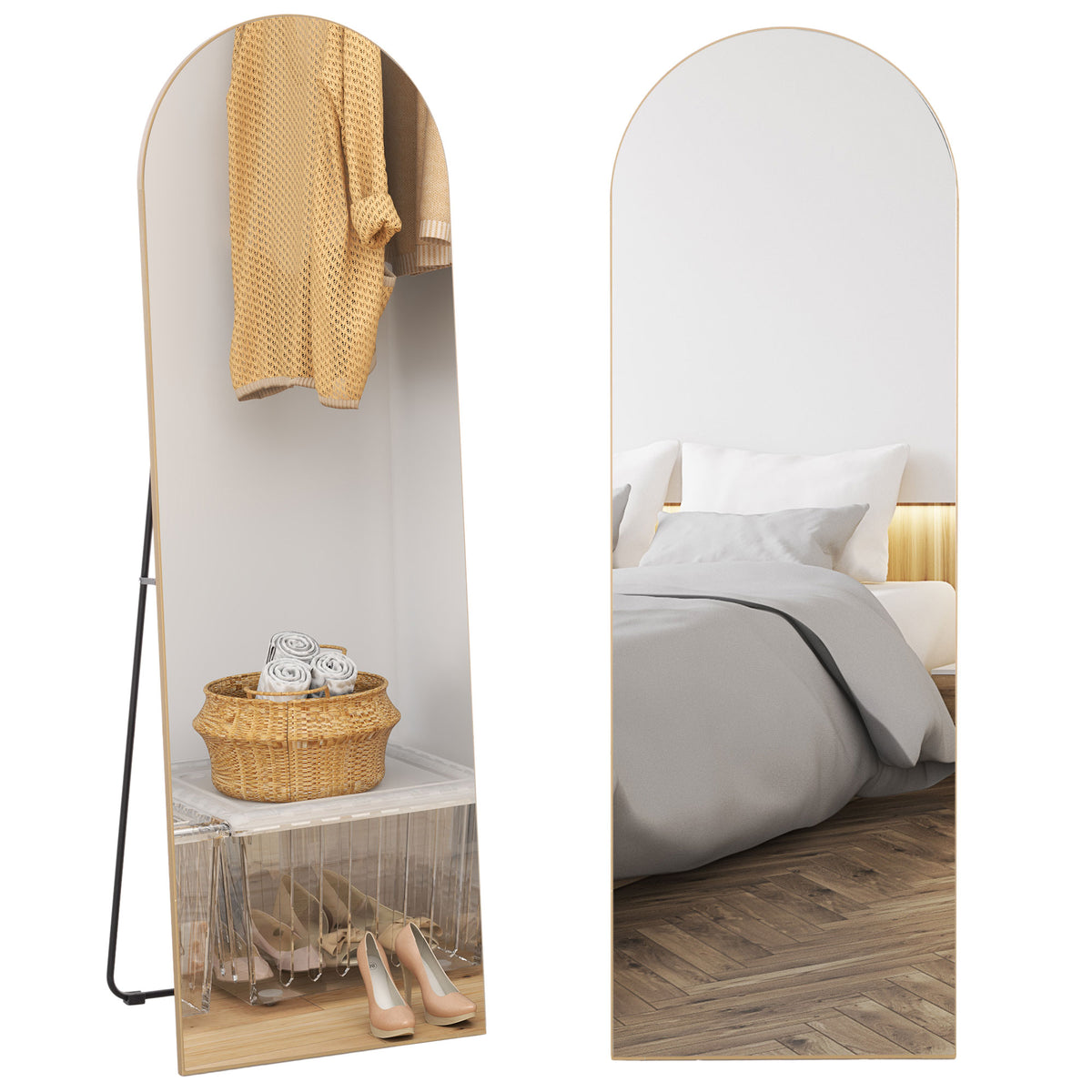 150cm Arched Full Length Mirror - Gold Tone