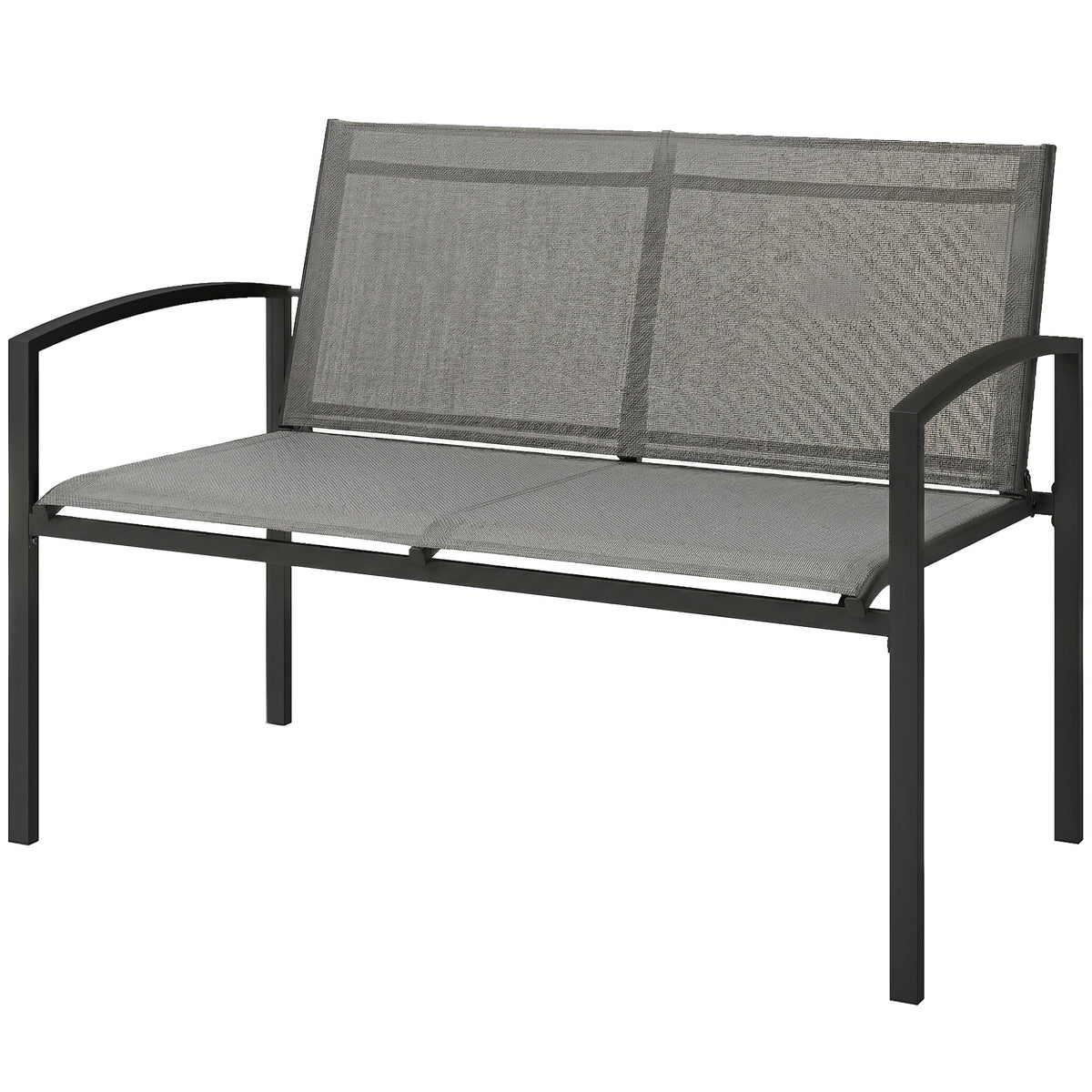 Metal Garden Bench, 2 Seater Outdoor Furniture Seating with Breathable Texteline Fabric, Park Patio Seat, Grey