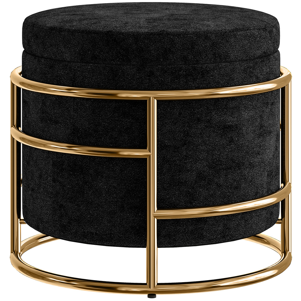 Sitzhocker mit Stauraum, gepolsterter Fu?hocker, Metallrahmen, vergoldet, Schwarz