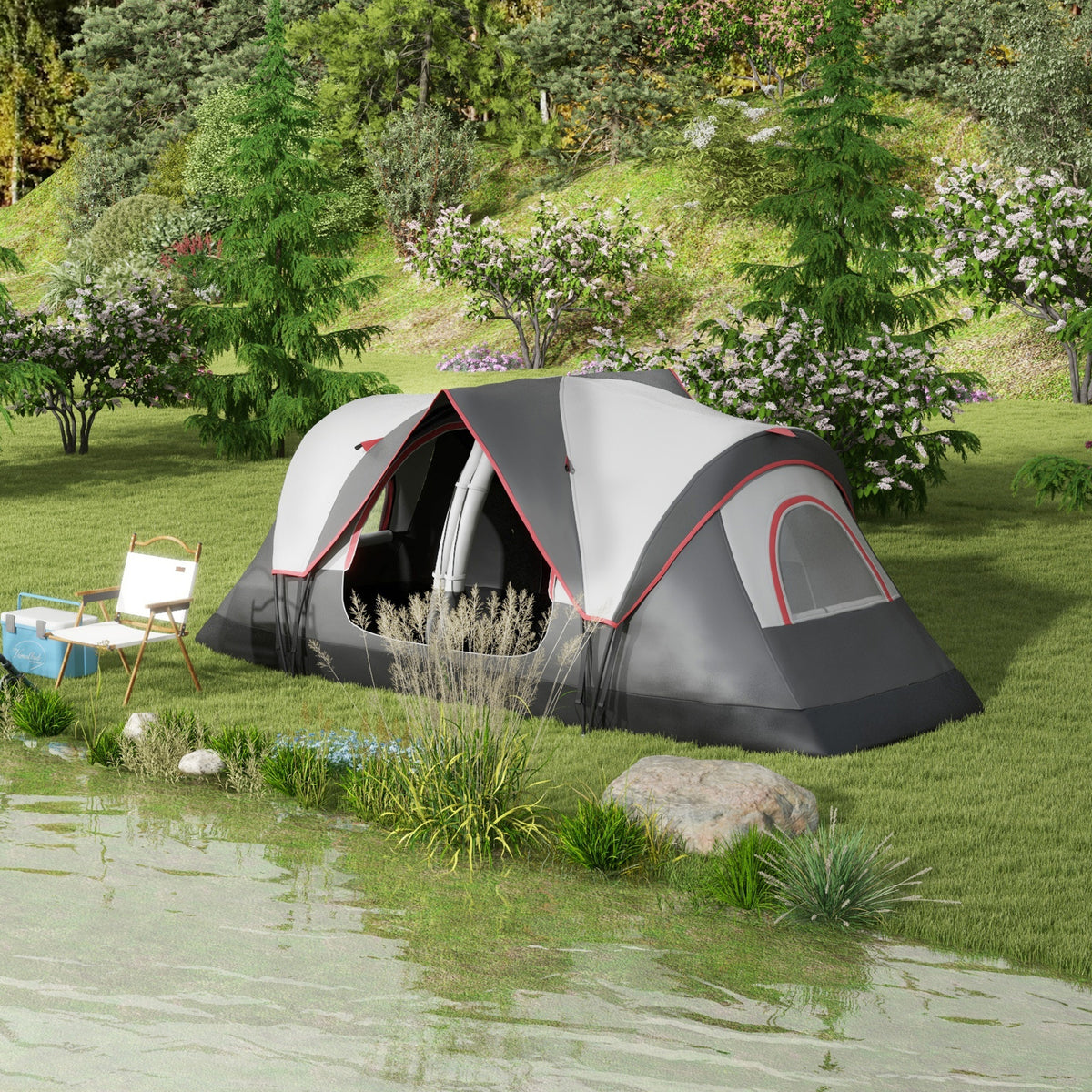 Camping Tent for 6 Man with 2000mm Waterproof Rainfly and Carry Bag for Fishing Hiking Festival, Grey