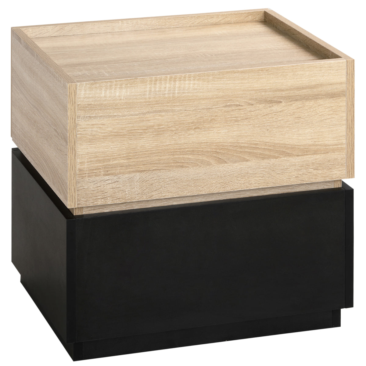 Nachttisch mit Schublade Nachtschrank stapelbar Schubladenschrank Schlafzimmer Nachtkommode Spanplatte Schwarz+Natur 50 x 40 x 47,5 cm