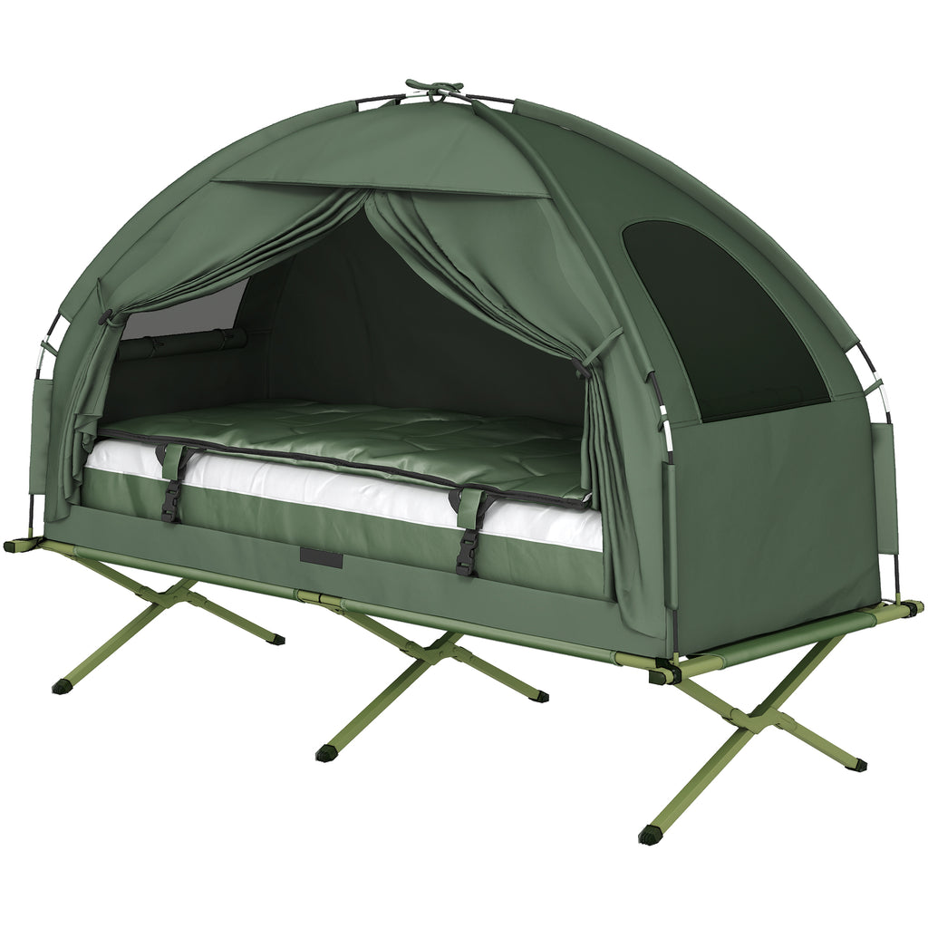 Campingzelt-Set mit Feldbett, Schlafsack und Matratze Dunkelgrün