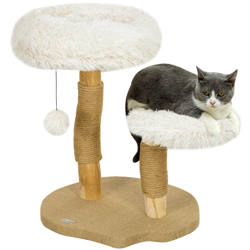 Katzenbaum, 61,5 cm, mit Katzenbett, Kratzpfosten, Sprungplattform, Spielzeugball, für Katzen bis zu 5 kg, Weiß