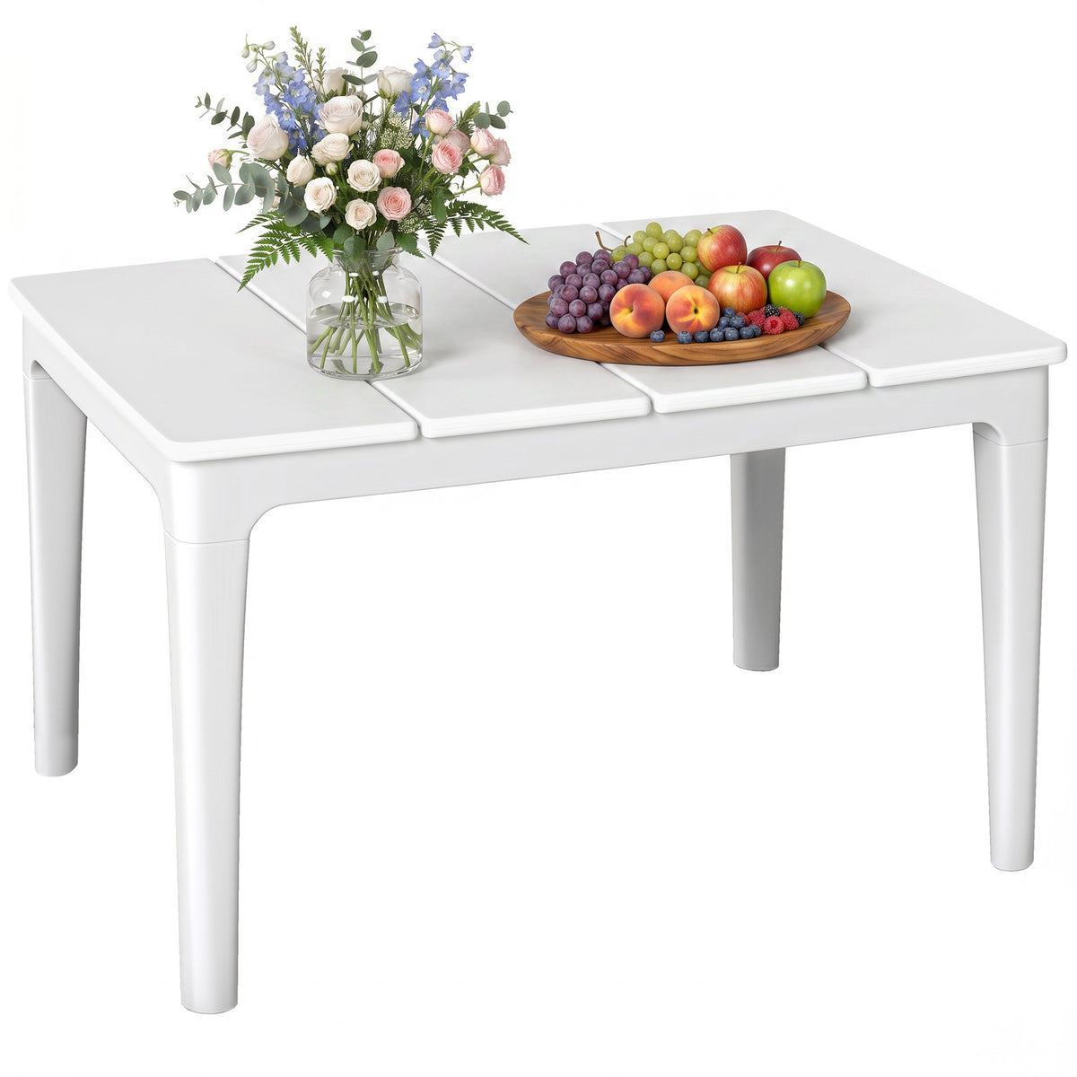 Beistelltisch 70 x 53cm wetterfest Gartentisch aus Kunststoff rechteckig Balkontisch 35kg Belastbar Cremeweiß