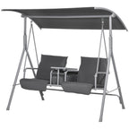 Hollywoodschaukel, 2-Sitzer, mit Dach und Tisch, Metallrahmen, bis 180 kg, 175x110x165 cm, Schwarz