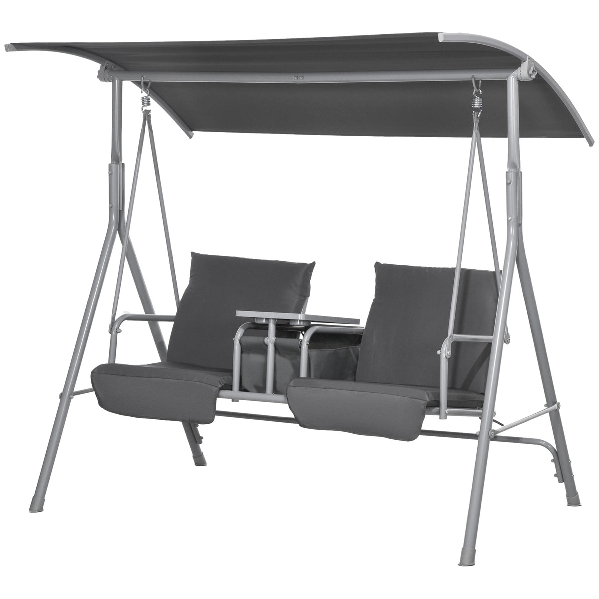 Hollywoodschaukel, 2-Sitzer, mit Dach und Tisch, Metallrahmen, bis 180 kg, 175x110x165 cm, Schwarz