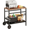 Küchenwagen mit Rollen, Servierwagen, Rollwagen mit Haken, Getränkehalter, Metall, 97 x 51 x 83 cm Schwarz+Braun
