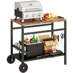 Küchenwagen mit Rollen, Servierwagen, Rollwagen mit Haken, Getränkehalter, Metall, 97 x 51 x 83 cm Schwarz+Braun