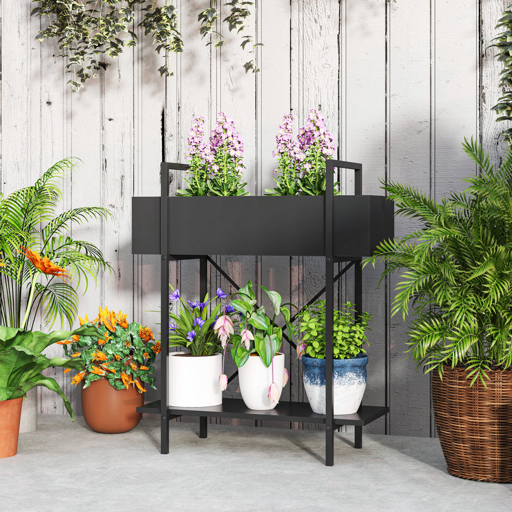 Pflanzenst?nder, Blumentopfst?nder mit 2 Ebenen, Ablaufl?cher, f¨¹r drinnen und drau?en, Metall, Schwarz