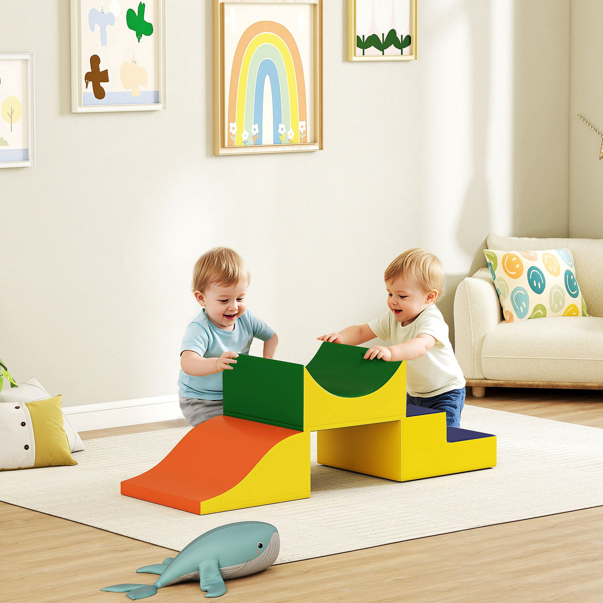 3-teiliges Kletter- und Krabbelset f¨¹r Kleinkinder, Kunstleder, Schaumstoff, Gelb