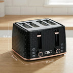 4-Scheiben-Toaster mit 7 Bräunungsstufen, High-Lift, Aufwärmen/Auftauen/Abbrechen, 1860W, Schwarz mit Wabenstruktur