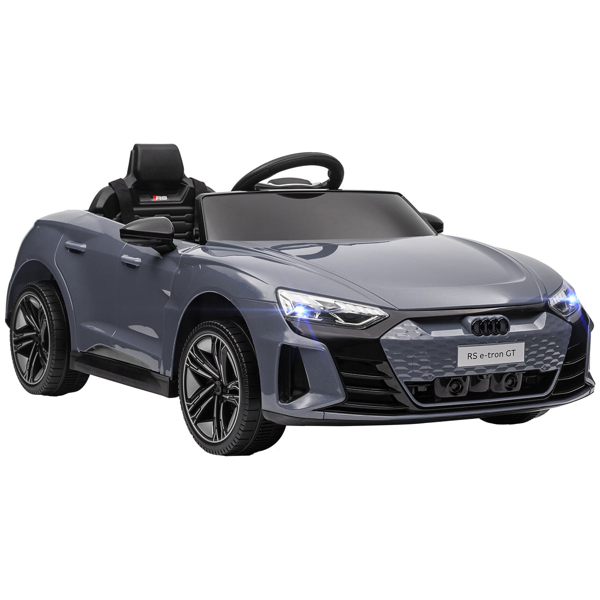 Kinder-Elektroauto mit Fernbedienung, Sicherheitsgurt, Hupe, Musik, Scheinwerfer, bis 5 km/h, 3-5 Jahre, Grau
