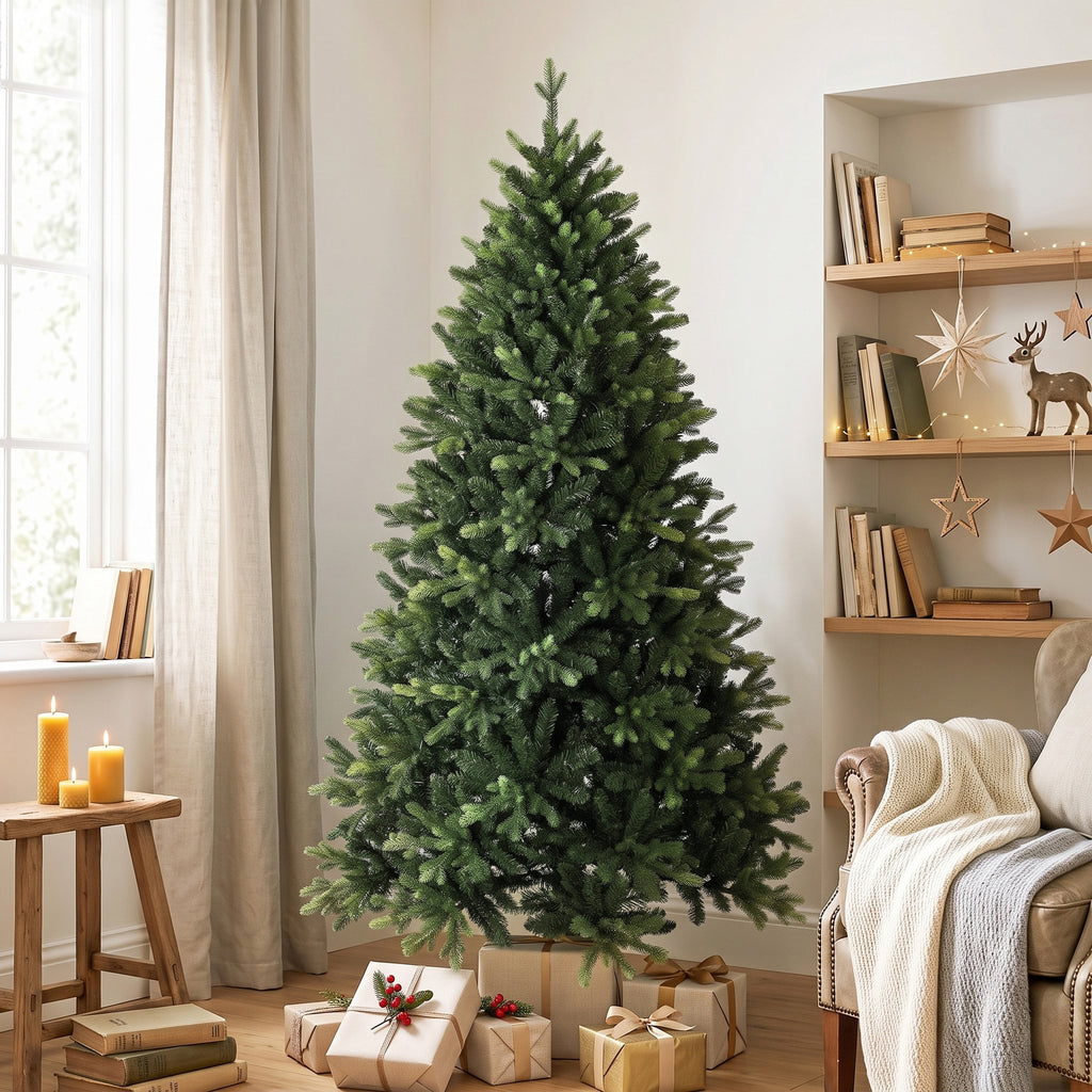Artificial Christmas Tree, Hinged Xmas Tree with 2419 PE & PVC Branch Tips, 6ft, Green