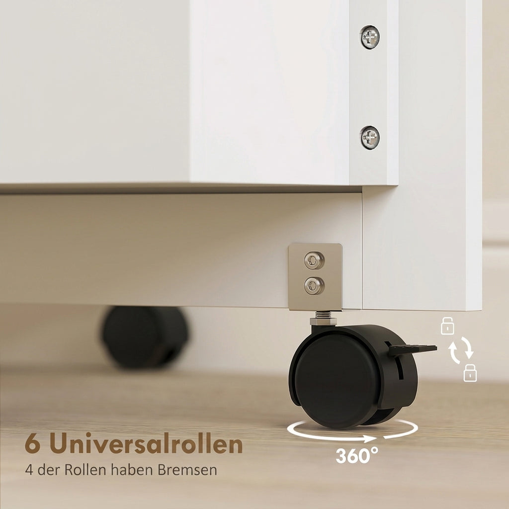 Klappbarer Nähtisch mit 2 Magnettüren, rollbarer Basteltisch mit 4 Boxen, 20 Haltestiften, Ablagefach, Weiß
