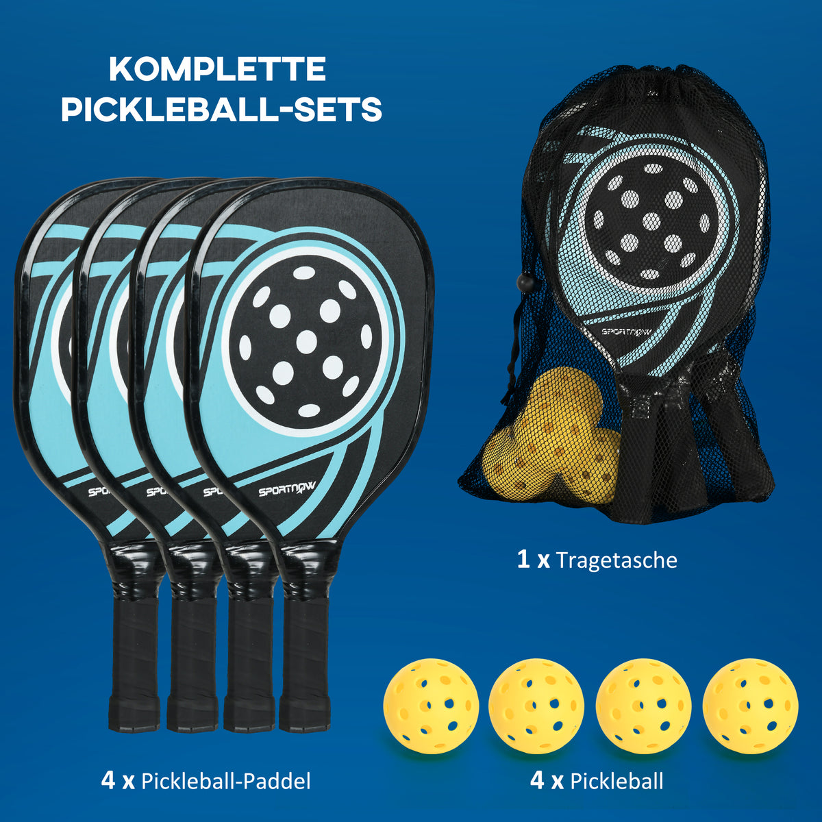 Pickleball Paddles Set mit 4 Schläger für Anfänger Freizeitspieler