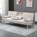 Schlafsofa 3-Sitzer, neigbare R¨¹ckenlehne mit Klapptisch, zwei Armpolster, Leinenoptik, beige, 181 x 77 x 78 cm