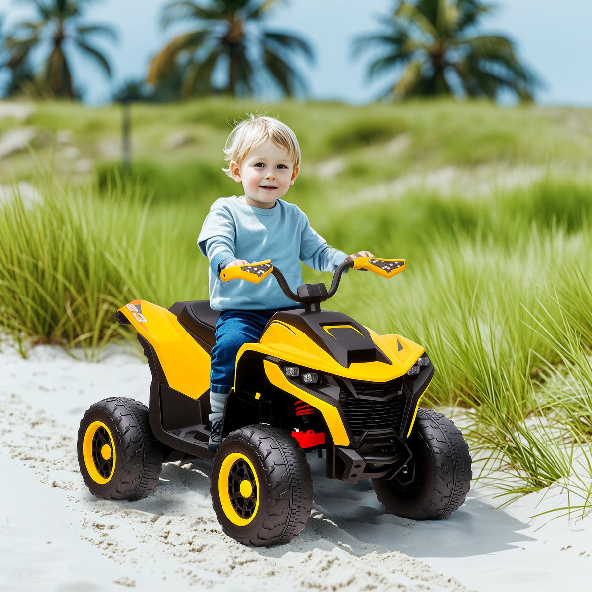 Elektroquad f¨¹r Kinder, 3-6 km/h, LED-Scheinwerfer, Musik, USB, f¨¹r 3-8 Jahre, Gelb