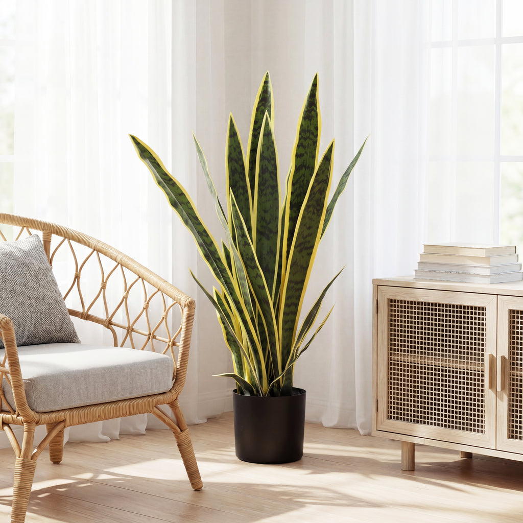 Künstliche Schlangenpflanze groß 77 cm Kunstpflanze im Topf für Wohnzimmer Geschenk