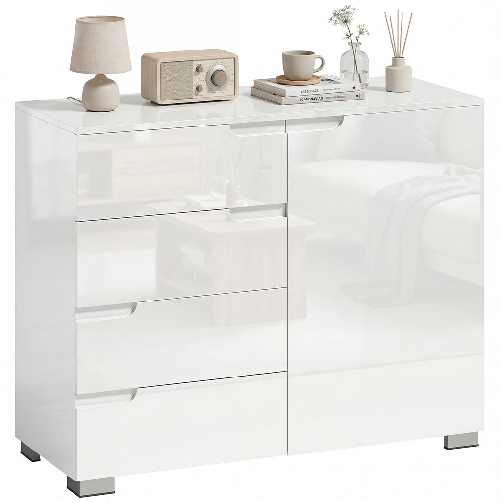 Kommode mit 4 Schubladen Sideboard mit 1 Tür, Verstellbarem Einlegeboden, für Wohnzimmer, Schlafzimmer 100 x 40 x 80 cm