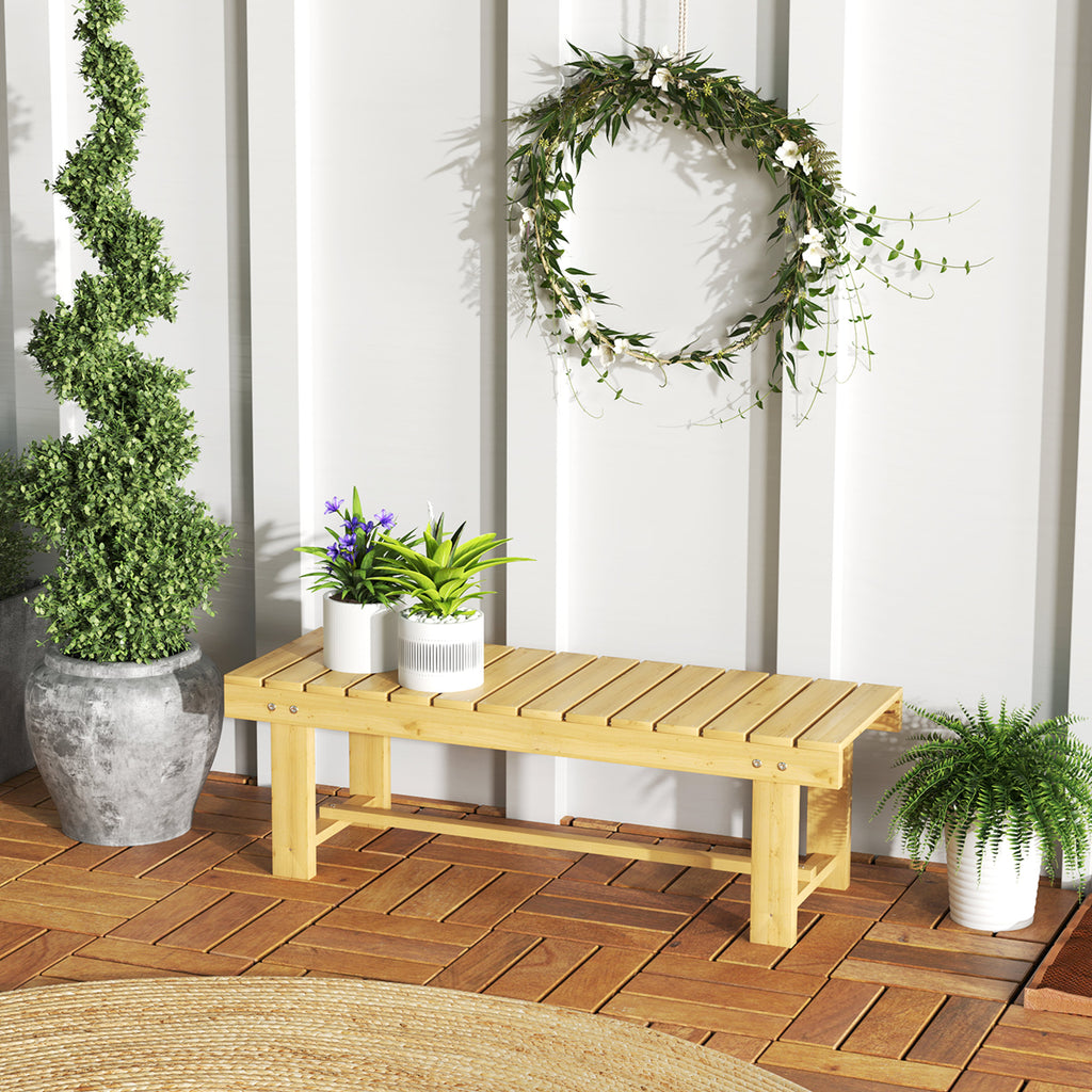 Wooden Garden Bench, 2 Seater Outdoor Bench, Fir Wood Backless Patio Loveseat with Slatted Seat for Park, 110 x 38 x 35 cm, 1 Piece, Natural Wood Finish
