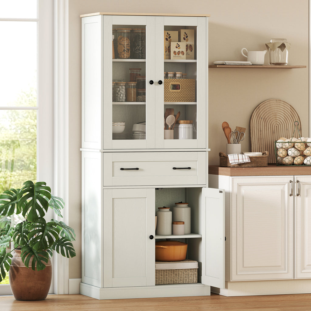 Freistehender Küchenschrank, Vorratsschrank mit verstellbaren Regalböden und Schublade für Wohnzimmer, Esszimmer