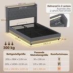 Bettgestell 140 x 200 cm mit Kopf- und Fußteil, Plattformbett mit hydraulischem Stauraum, LED-Lichtern