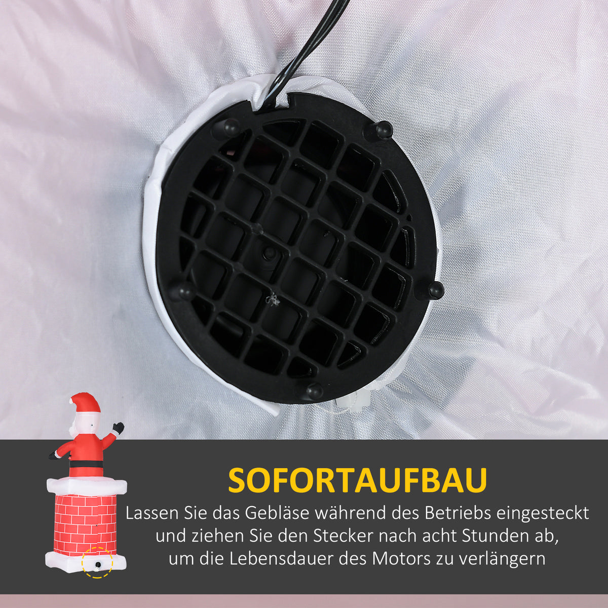 Aufblasbarer Weihnachtsmann mit Schornstein, LED-Beleuchtung, integriertes Gebläse, 80 x 70 x 210 cm