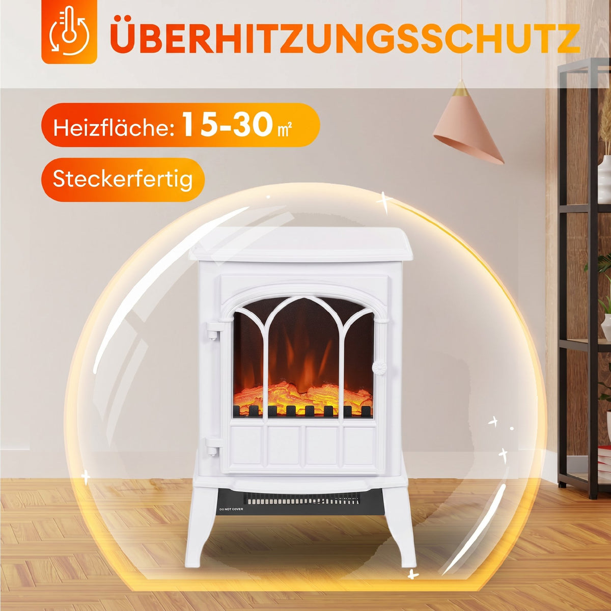 Elektrokamin mit Heizung LED Flammeneffekt Dekokamin, Weiß