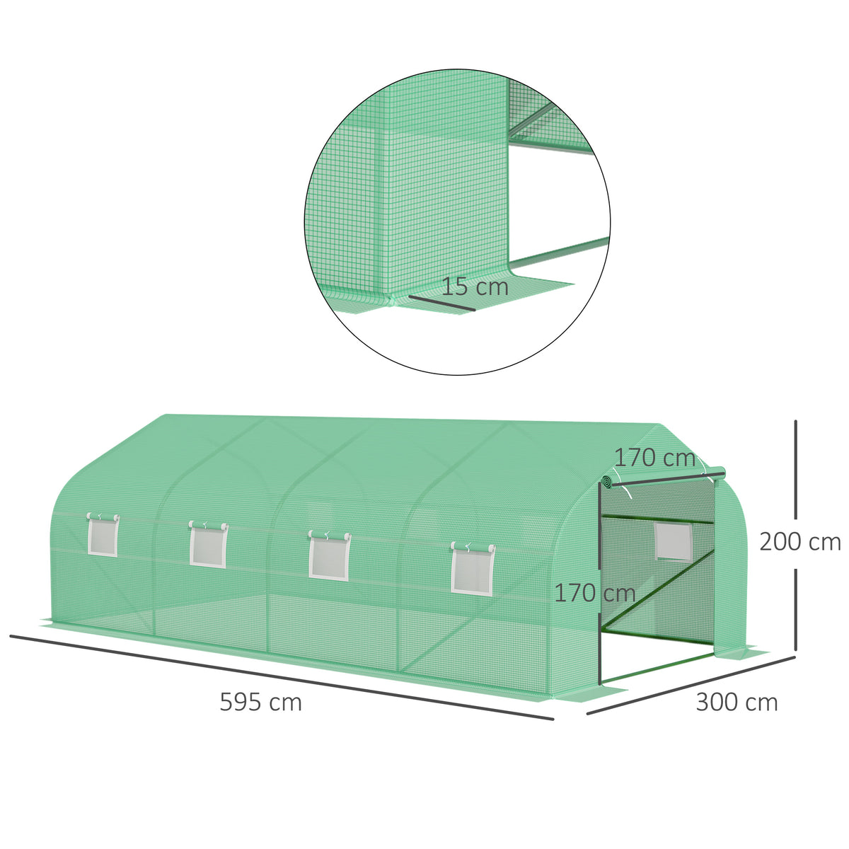 Gewächshaus ca. 6 x 3 x 2 m Foliengewächshaus mit Rollbar Reißverschlusstür 8 Netzfenster Stützstangen