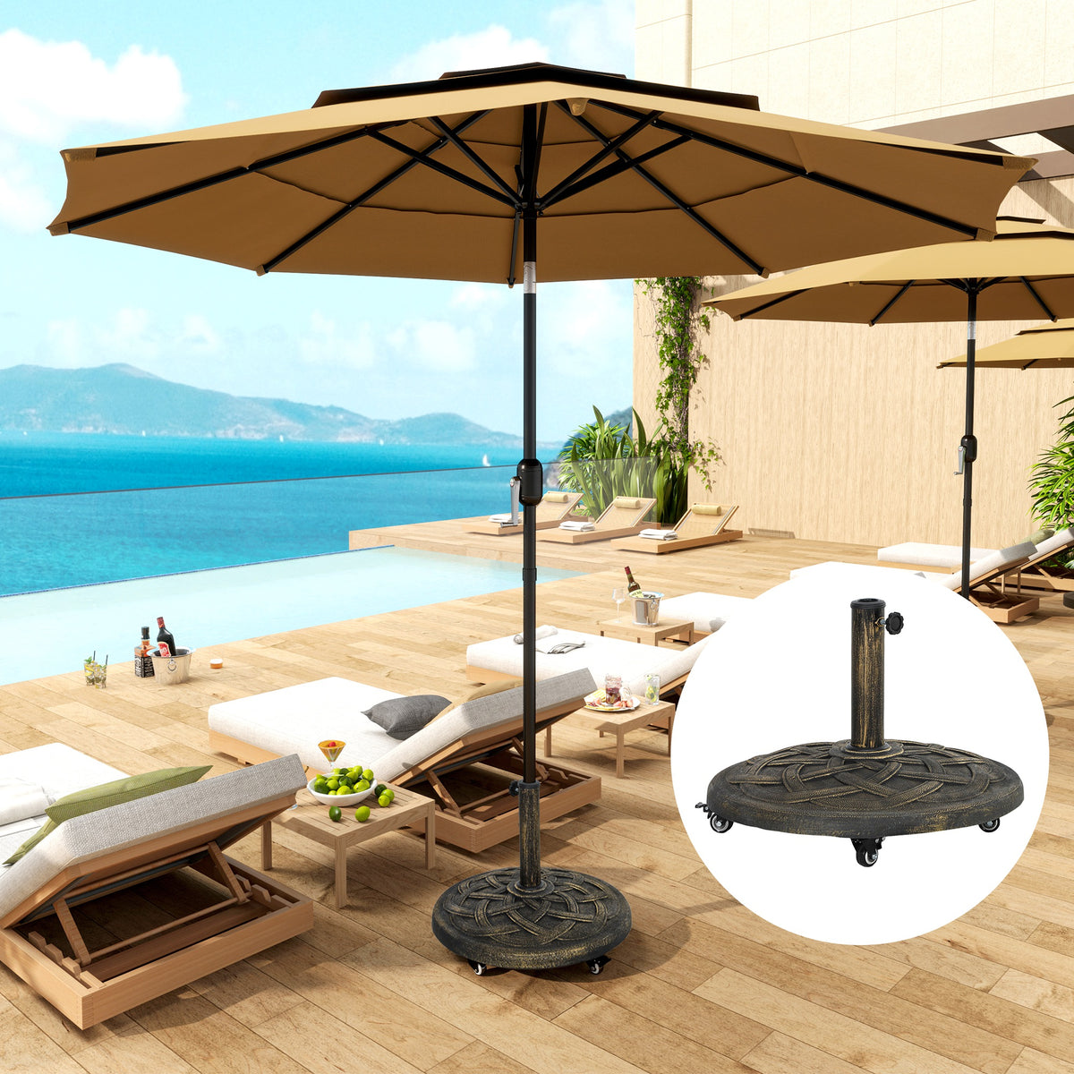 Sonnenschirmst?nder aus Beton, Schirmst?nder mit Rolle, Rund Schirmhalter St?nder f¨¹r Sonnenschirm 32/38/48mm