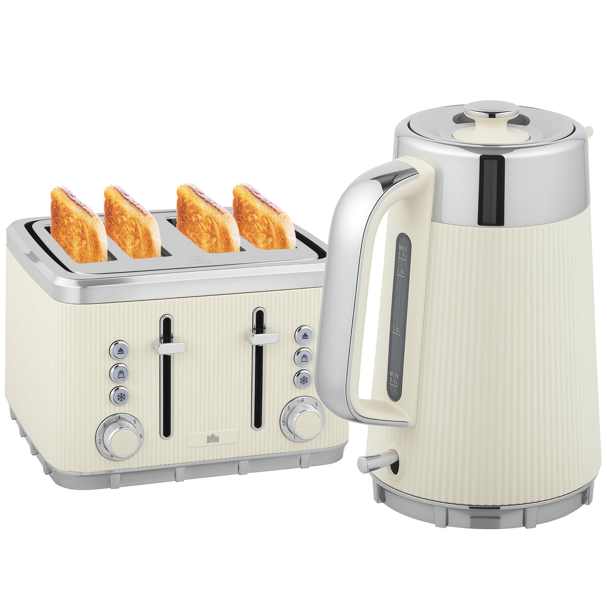 2200W, 1,7L Wasserkocher mit Schnellkochfunktion, Entkalkungsfilter und 4-Scheiben-Toaster mit 7 Br?unungsstufen, Creme