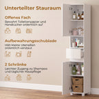 Badezimmerschrank Schmaler Badschrank mit verstellbaren Einlegeböden, 30 x 30 x 170 cm, Weiß