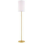 Stehlampe, Elegante Stehleuchte aus Stahl mit Stoffschirm, Wohnzimmerlampe, Zugkettenschalter, Gold+Weiß