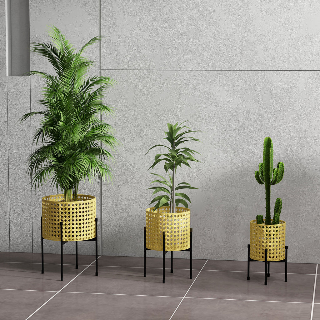 Blumenst?nder, 3er-Set, rostfreies Metallgestell, In- und Outdoor, Schwarz/Gold