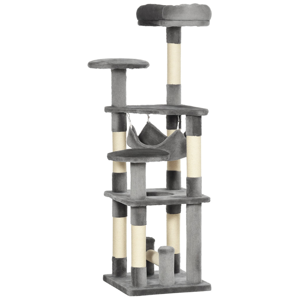 Katzenbaum Katzenkratzbaum Katzenspielturm Katzen Kletterbaum Kratzbaum Hängematte Grau L40 x B40 x H132 cm